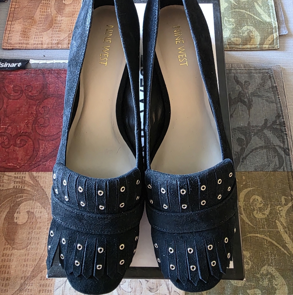 Nine West Black Fringe Heels